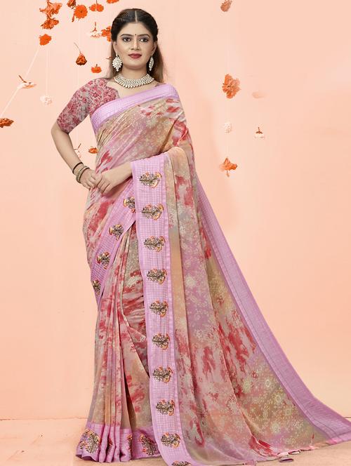 florals printed saree - 19496938 - Very Small Image - 1