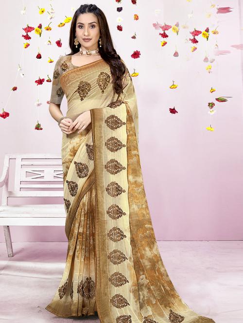 florals printed saree with blouse - 19496964 - Very Small Image - 1