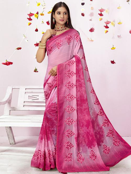 women's floral pink colored saree with blouse - 19496969 - Very Small Image - 1