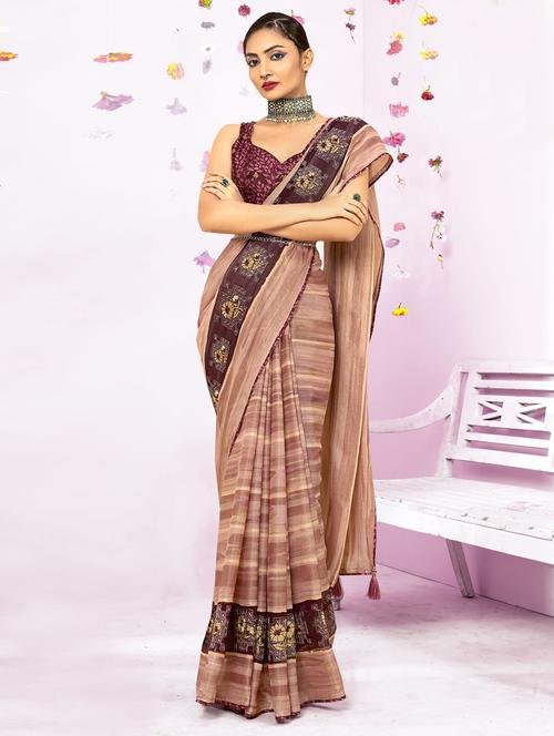 women's floral brown colored saree with blouse - 19496975 - Very Small Image - 1