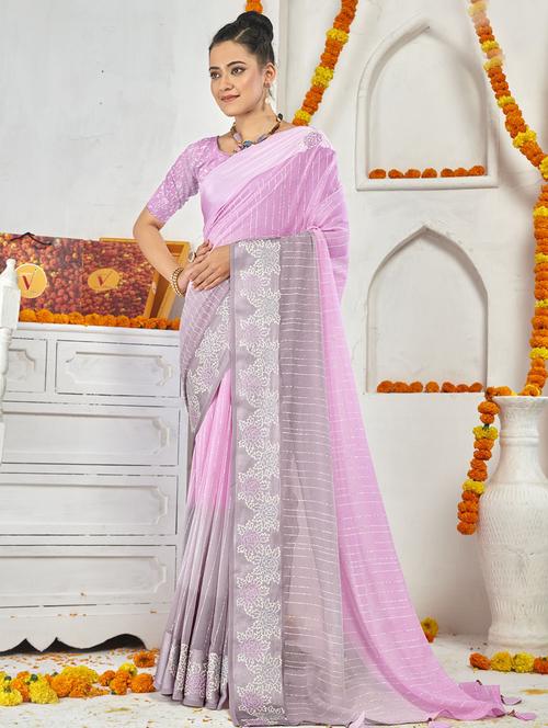 florals printed saree with blouse - 19496980 - Very Small Image - 1