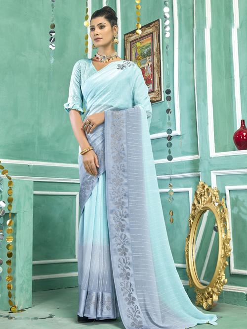 florals printed saree with blouse - 19496987 - Very Small Image - 1