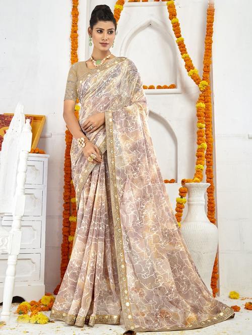 florals printed saree with blouse - 19497001 - Very Small Image - 1