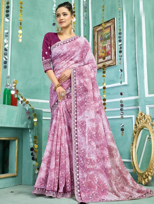 women's floral purple colored saree - 19497006 - Very Small Image - 1