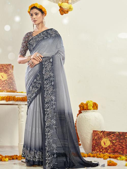 self design printed saree with blouse - 19497034 - Very Small Image - 1