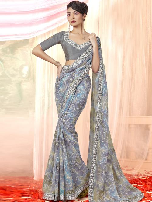 women's self design grey colored saree with blouse - 19497043 - Very Small Image - 1