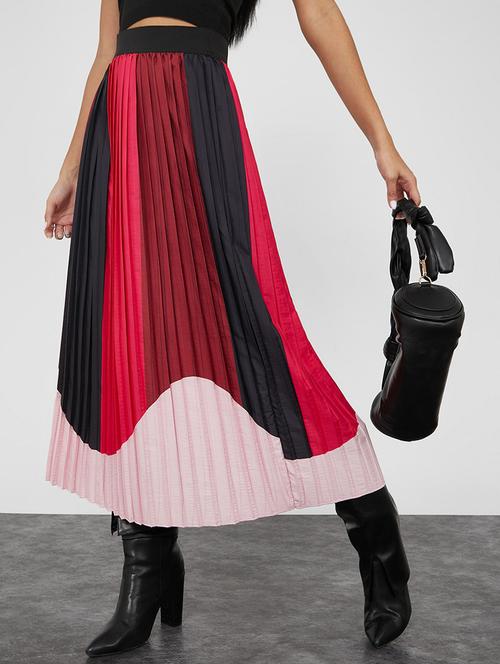 color block pleated midi skirt - 19497171 - Very Small Image - 1
