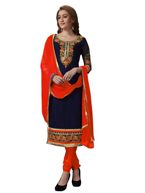 embroidered unstitched churidaar suit set - 19497222 - Very Small Image - 1