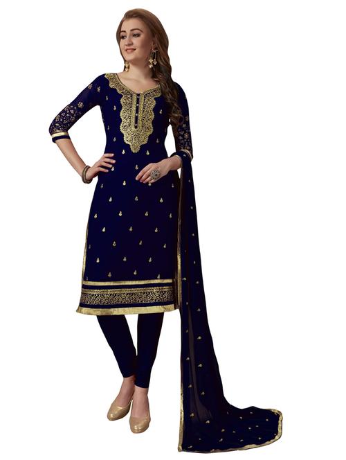embroidered unstitched churidaar suit set - 19497228 - Very Small Image - 1
