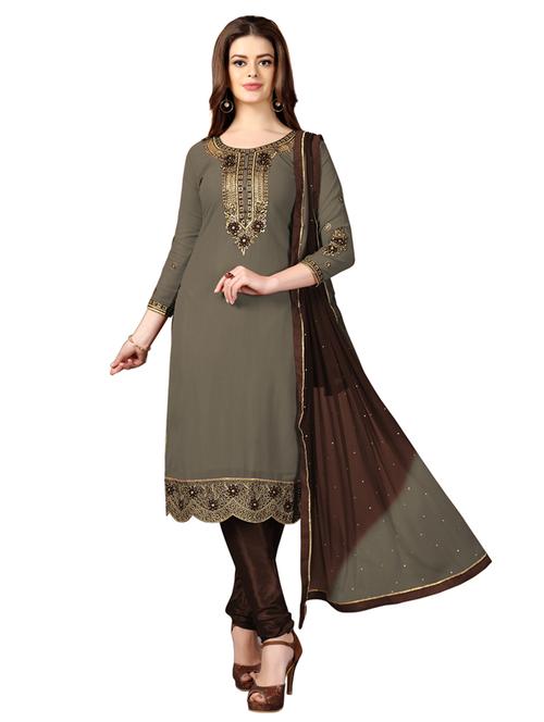embroidered unstitched churidaar suit set - 19497258 - Very Small Image - 1