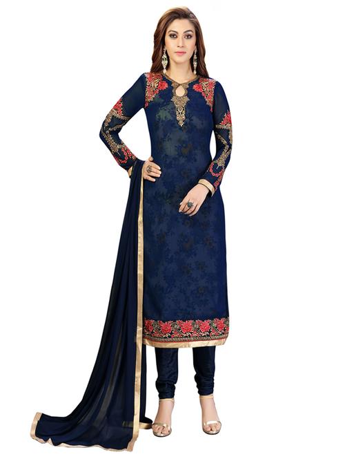 embroidered unstitched churidaar suit set - 19497261 - Very Small Image - 1