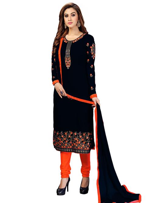 embroidered unstitched churidaar suit set - 19497269 - Very Small Image - 1