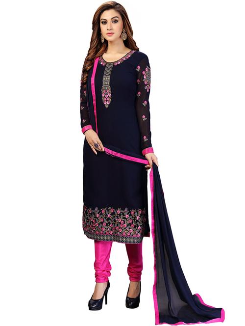 embroidered unstitched churidaar suit set - 19497270 - Very Small Image - 1