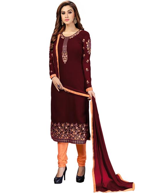 embroidered unstitched churidaar suit set - 19497271 - Very Small Image - 1