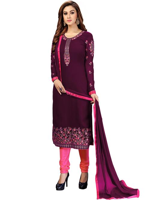 embroidered unstitched churidaar suit set - 19497273 - Very Small Image - 1