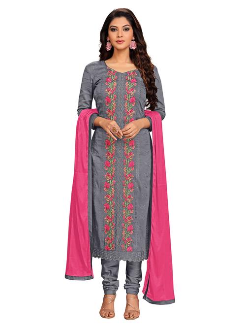 embroidered unstitched churidaar suit set - 19497276 - Very Small Image - 1