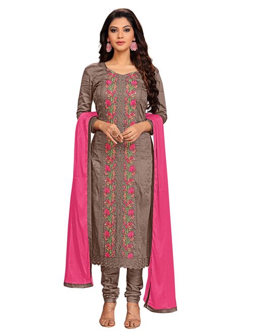 embroidered unstitched churidaar suit set - 19497277 - Very Small Image - 1