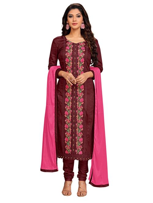 embroidered unstitched churidaar suit set - 19497278 - Very Small Image - 1