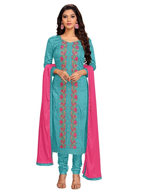 embroidered unstitched churidaar suit set - 19497280 - Very Small Image - 1