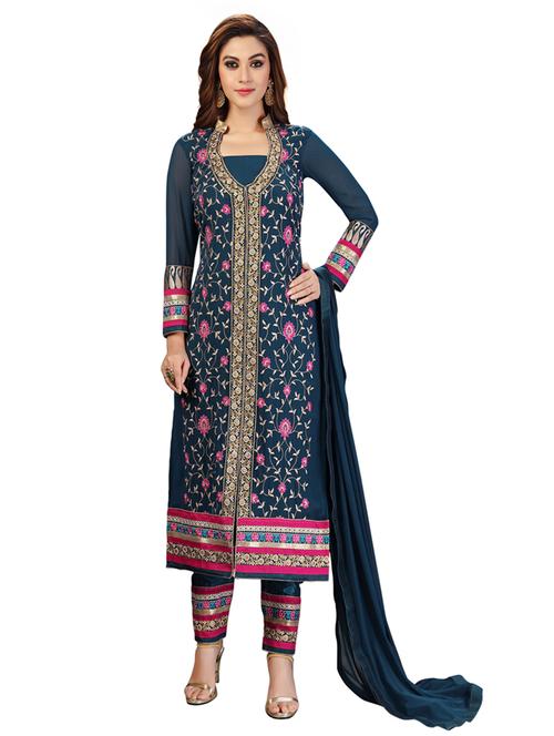 embroidered unstitched churidaar suit set - 19497281 - Very Small Image - 1
