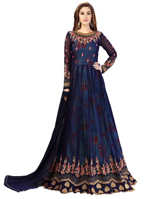 embroidered unstitched anarkali suit set - 19497283 - Very Small Image - 1