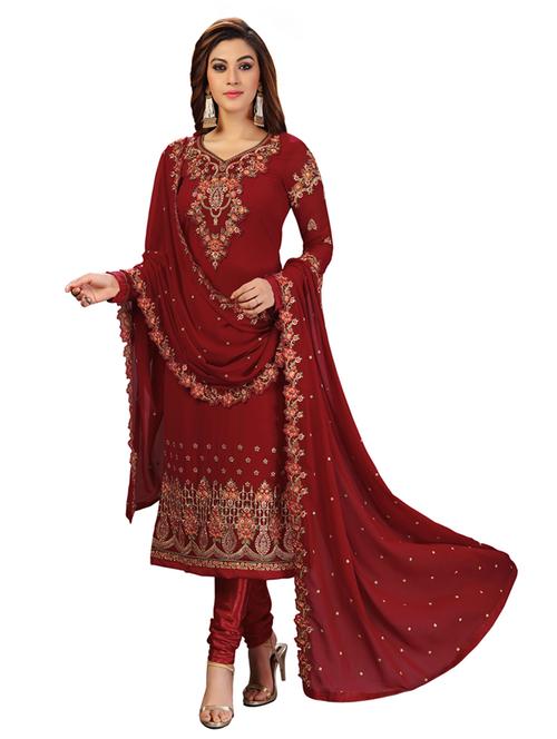 embroidered unstitched churidaar suit set - 19497286 - Very Small Image - 1