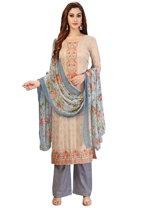embroidered unstitched straight pant suit set - 19497294 - Very Small Image - 1