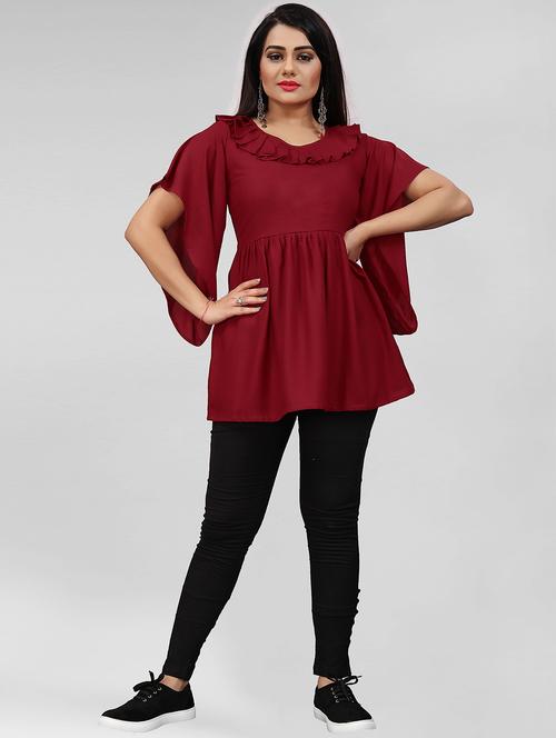 red viscose peplum top - 19497528 - Very Small Image - 1