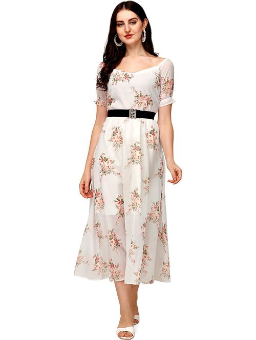 white georgette fit & flare dress - 19497556 - Very Small Image - 1