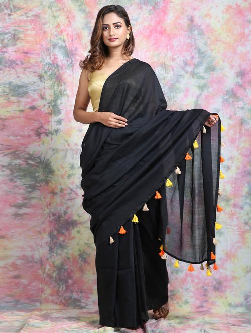 women's solid black colored saree with blouse - 19497740 - Very Small Image - 1