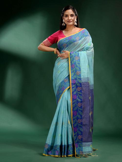 women's self design light blue colored saree with blouse - 19497899 - Very Small Image - 1