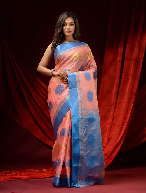 women's floral peach colored saree with blouse - 19498190 - Very Small Image - 1