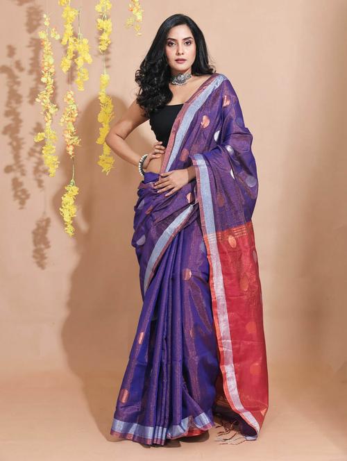purple self design woven saree with blouse - 19498216 - Very Small Image - 1
