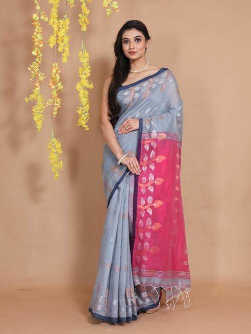 grey self design woven saree with blouse - 19498225 - Very Small Image - 1