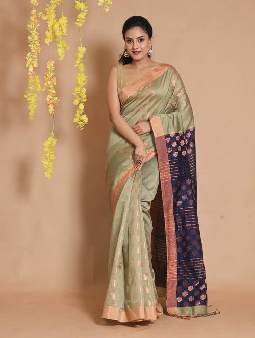beige self design woven saree with blouse - 19498230 - Very Small Image - 1