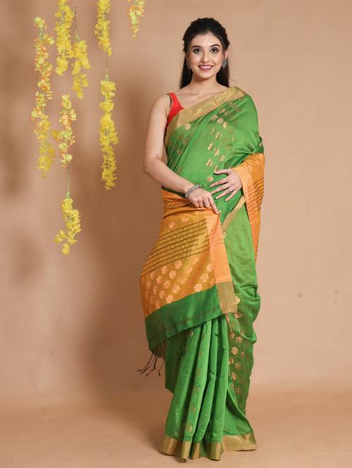 green self design woven saree with blouse - 19498233 - Very Small Image - 1
