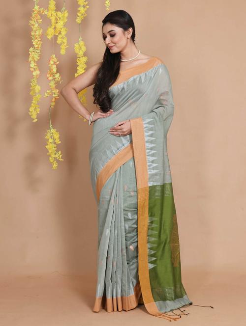 grey self design woven saree with blouse - 19498247 - Very Small Image - 1