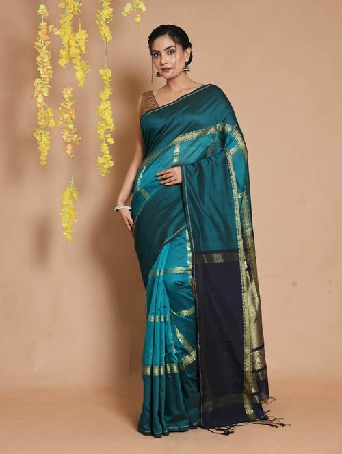 teal self design woven saree with blouse - 19498266 - Very Small Image - 1