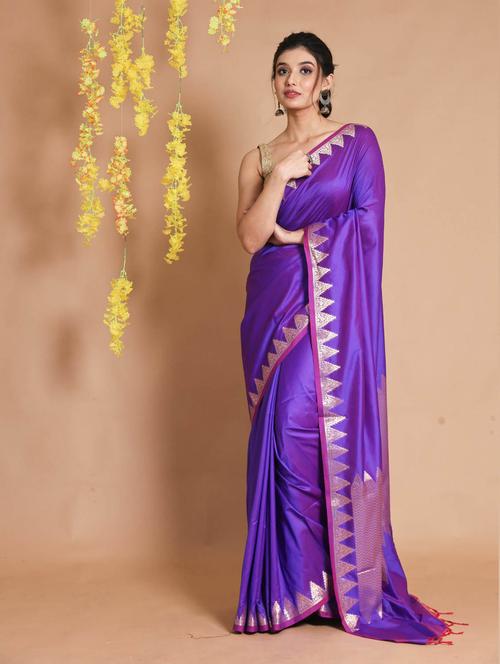 purple self design woven saree with blouse - 19498330 - Very Small Image - 1
