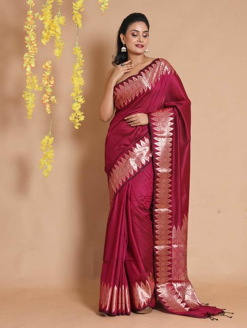 women's self design magenta colored saree with blouse - 19498339 - Very Small Image - 1