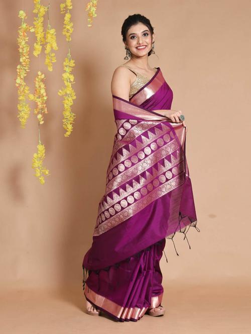 purple self design woven saree with blouse - 19498352 - Very Small Image - 1