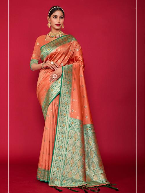 orange self design woven saree - 19501666 - Very Small Image - 1
