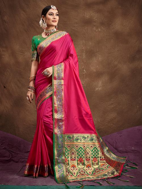 pink self design woven saree - 19501688 - Very Small Image - 1
