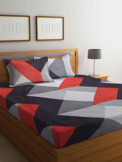 fabinaliv multicolor geometric 210 tc cotton blend king size double bedsheet with 2 pillow covers - 19503597 - Very Small Image - 1