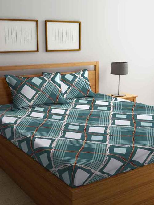fabinaliv green geometric 210 tc cotton blend king size double bedsheet with 2 pillow covers - 19503601 - Very Small Image - 1