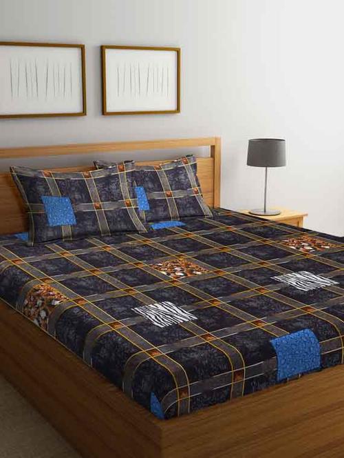 fabinaliv black geometric 210 tc cotton blend king size double bedsheet with 2 pillow covers - 19503603 - Very Small Image - 1