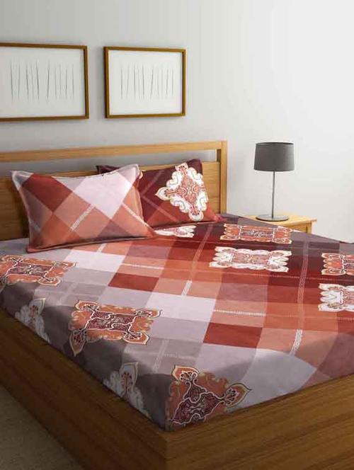fabinaliv multicolor motifs 210 tc cotton blend king size double bedsheet with 2 pillow covers - 19503613 - Very Small Image - 1