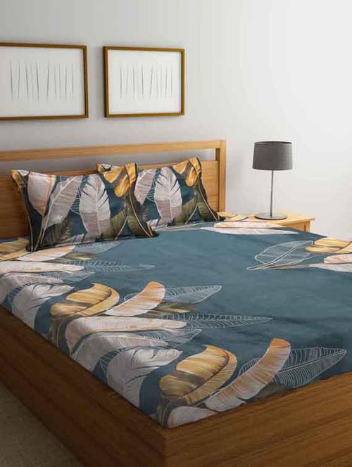 fabinaliv grey floral 210 tc cotton blend king size double bedsheet with 2 pillow covers - 19503615 - Very Small Image - 1