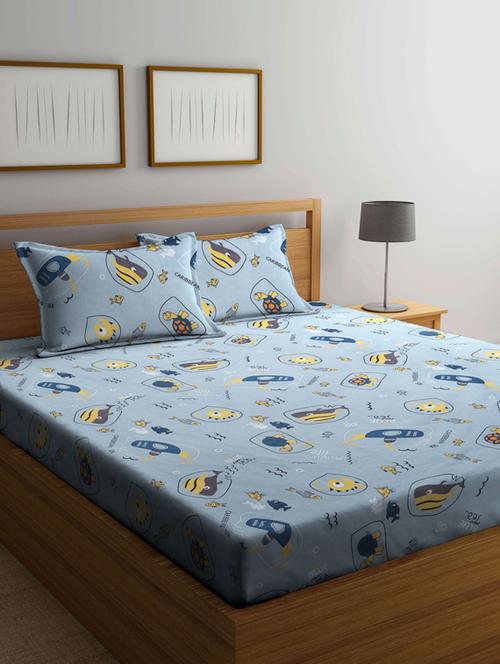 fabinaliv multicolor cartoon print 210 tc cotton blend king size double bedsheet with 2 pillow covers - 19503618 - Very Small Image - 1