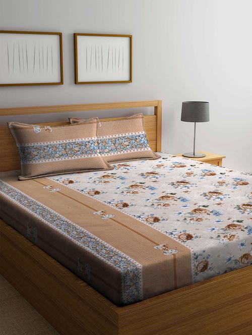 fabinaliv multicolor floral 210 tc cotton blend king size double bedsheet with 2 pillow covers - 19503625 - Very Small Image - 1